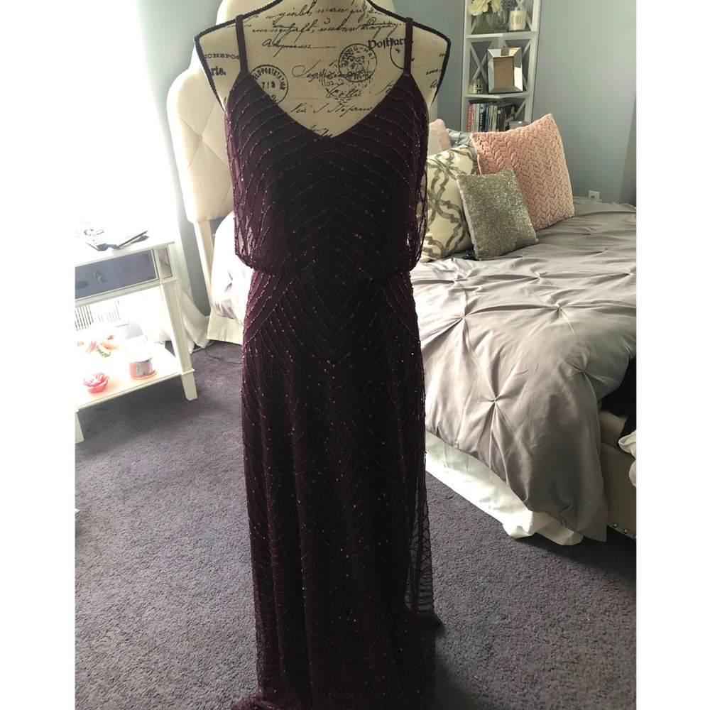 Adrianna Papell Beaded Bridesmaid Dress - Wine